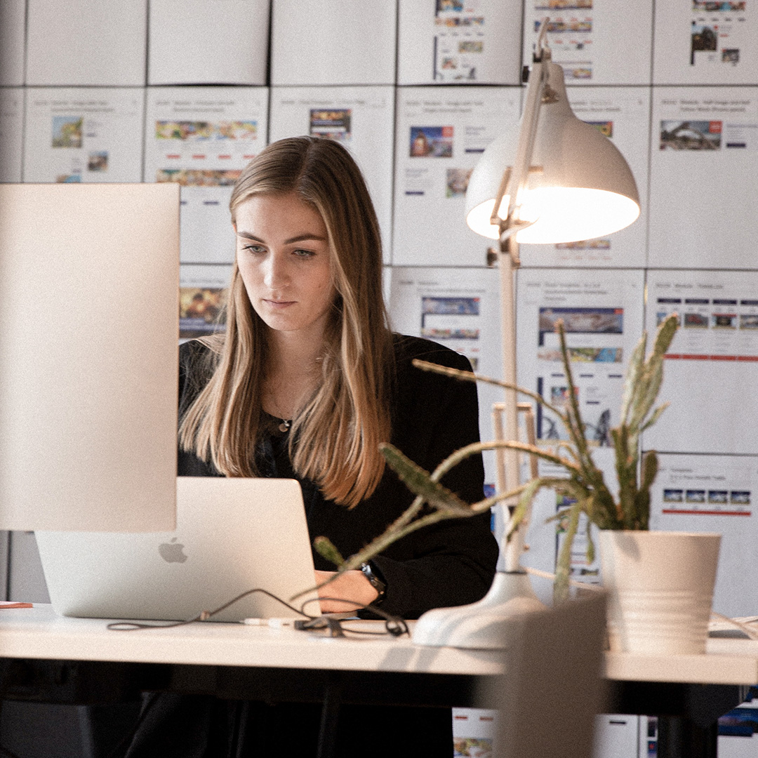 Woman working at standing desk