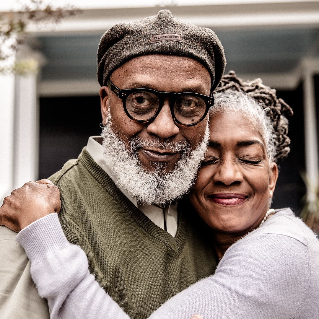 Man and woman embracing