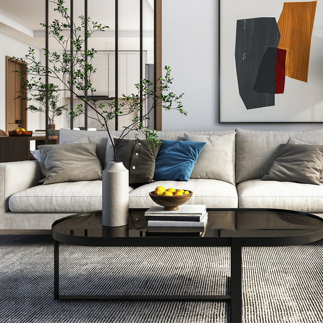 living room couch and table