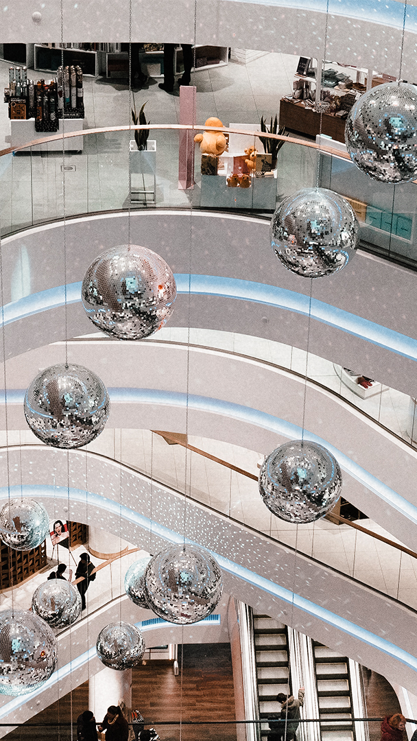 Escalators in shopping mall