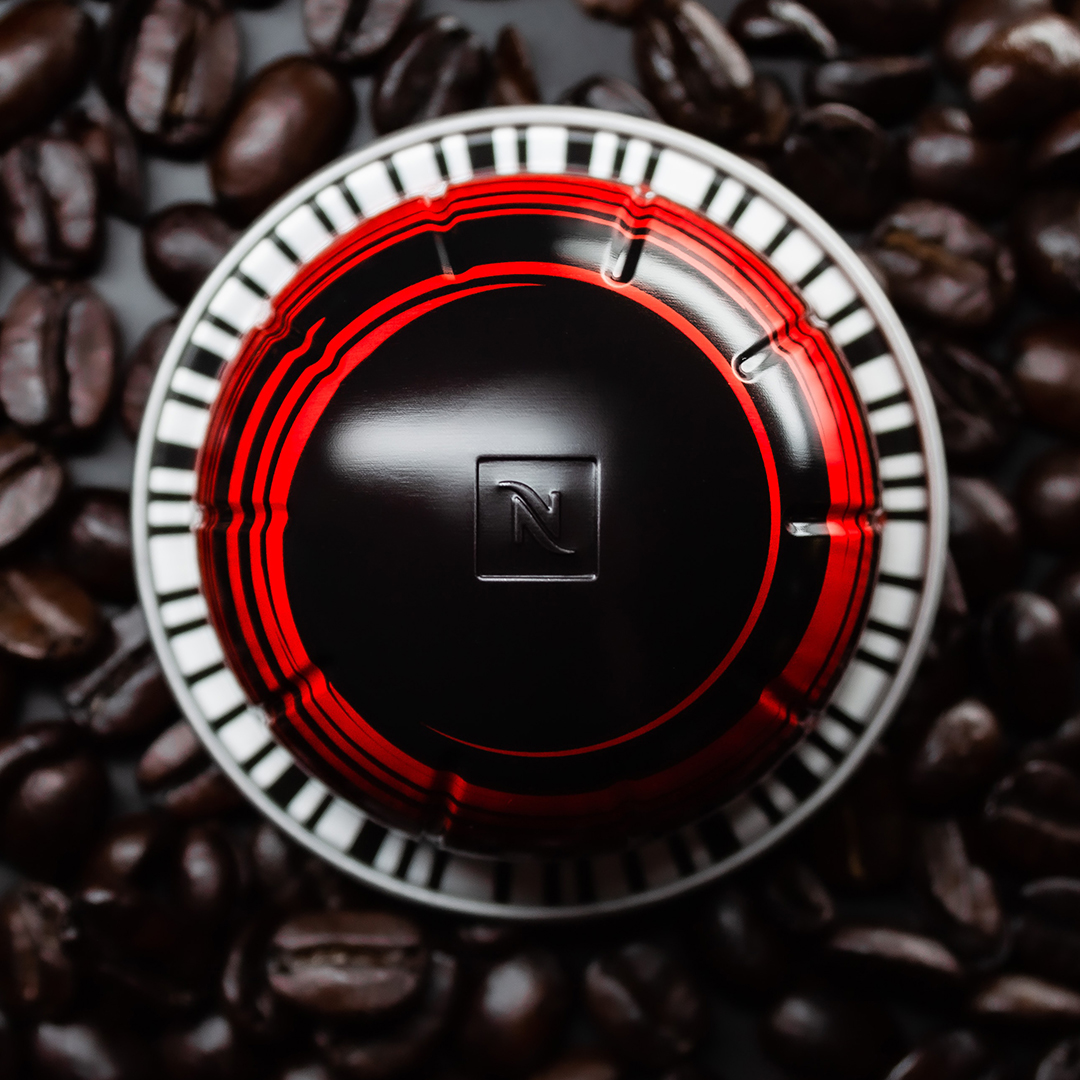 Coffee beans and Nespresso pod
