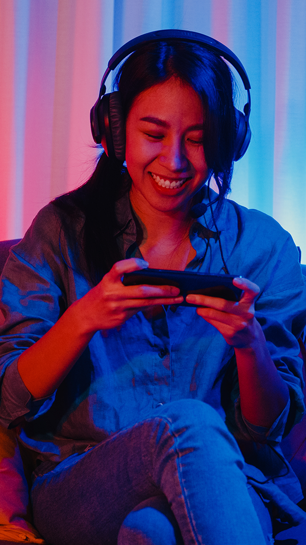 Woman on phone with headphones on