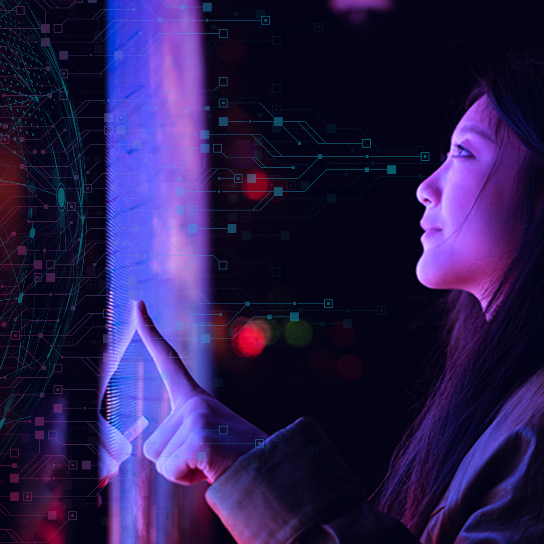 woman touching digital screen