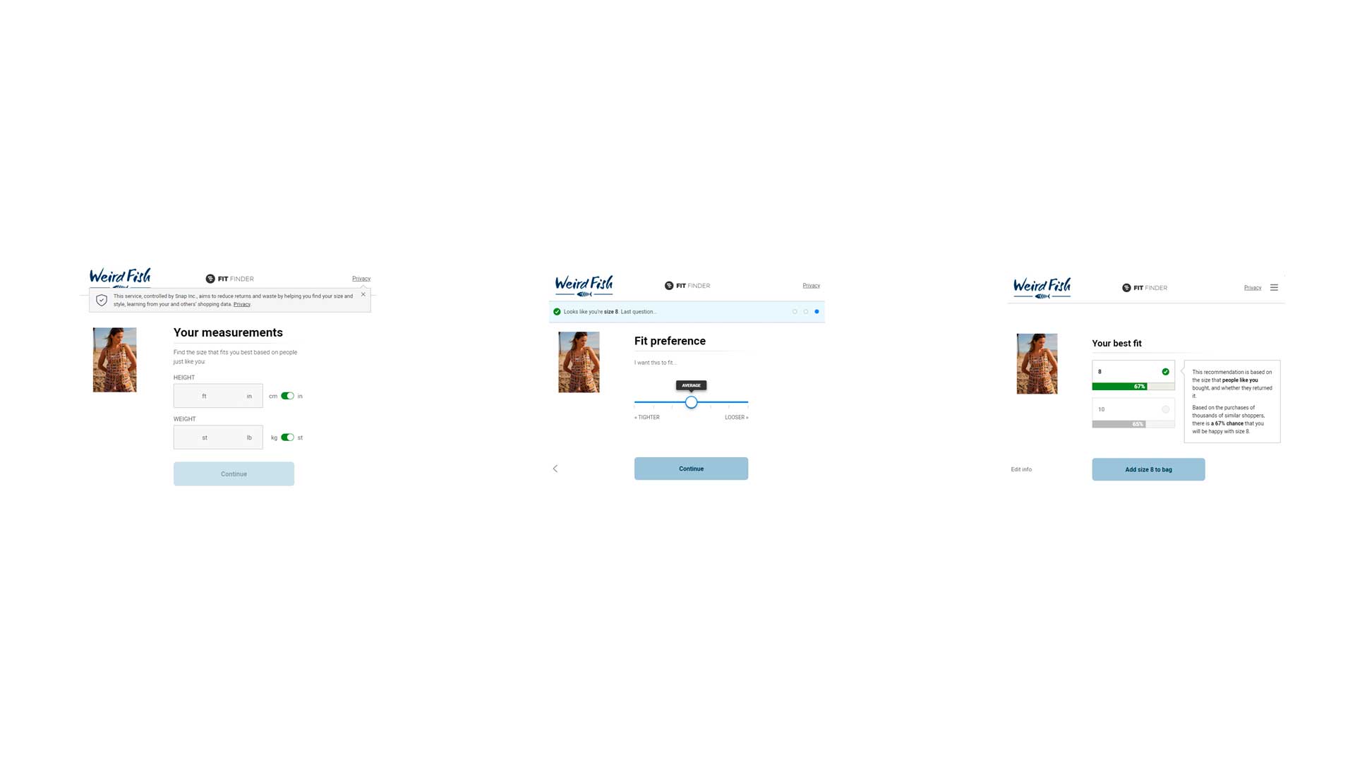 Weird Fish's guided selling steps