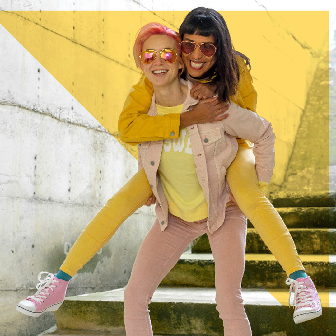 two people laughing