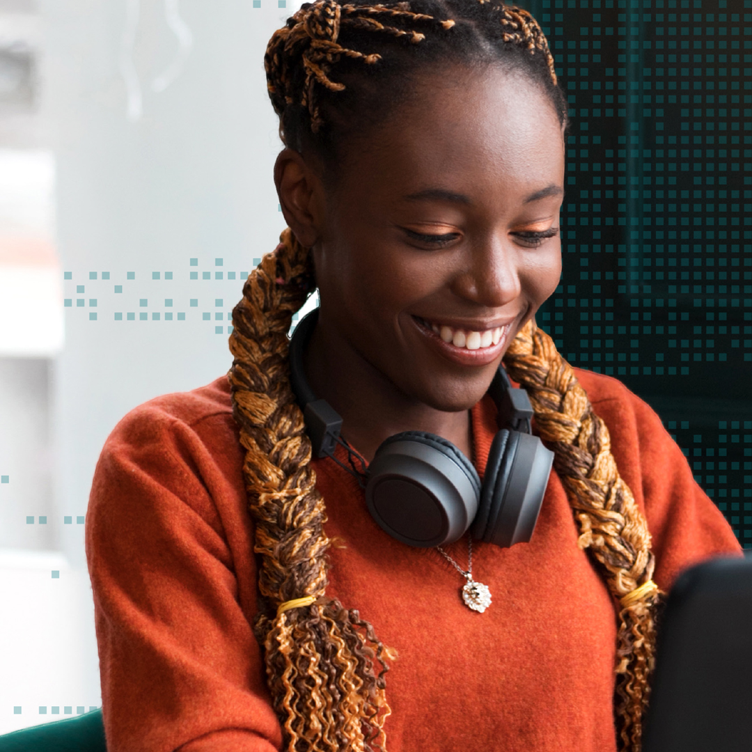 Smiling woman with headphones