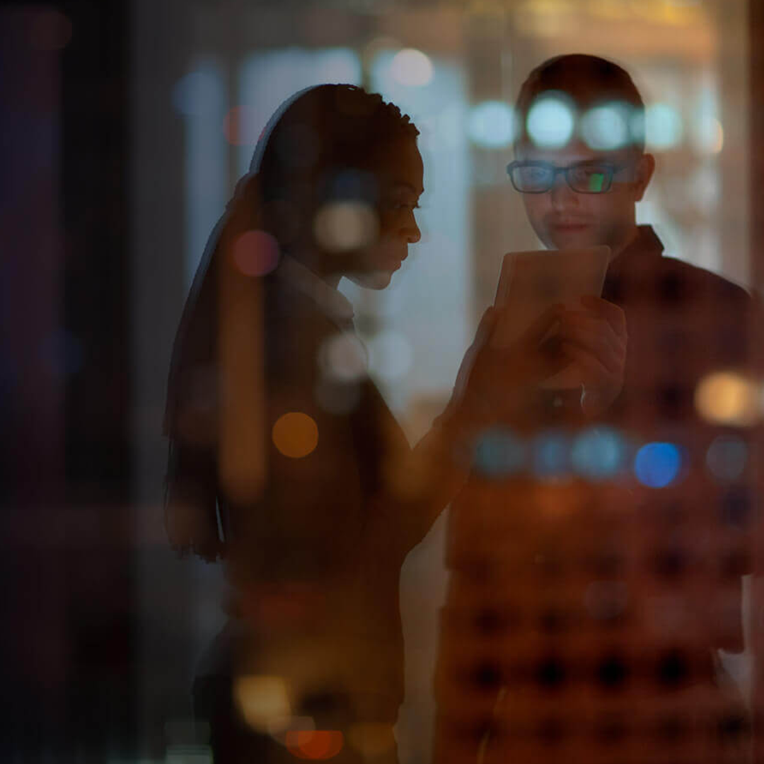 Woman and man standing