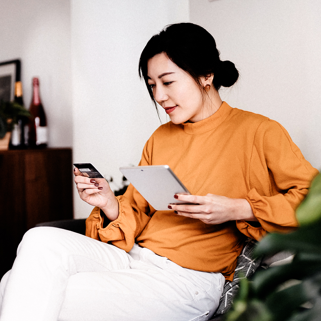 Woman on phone and tablet