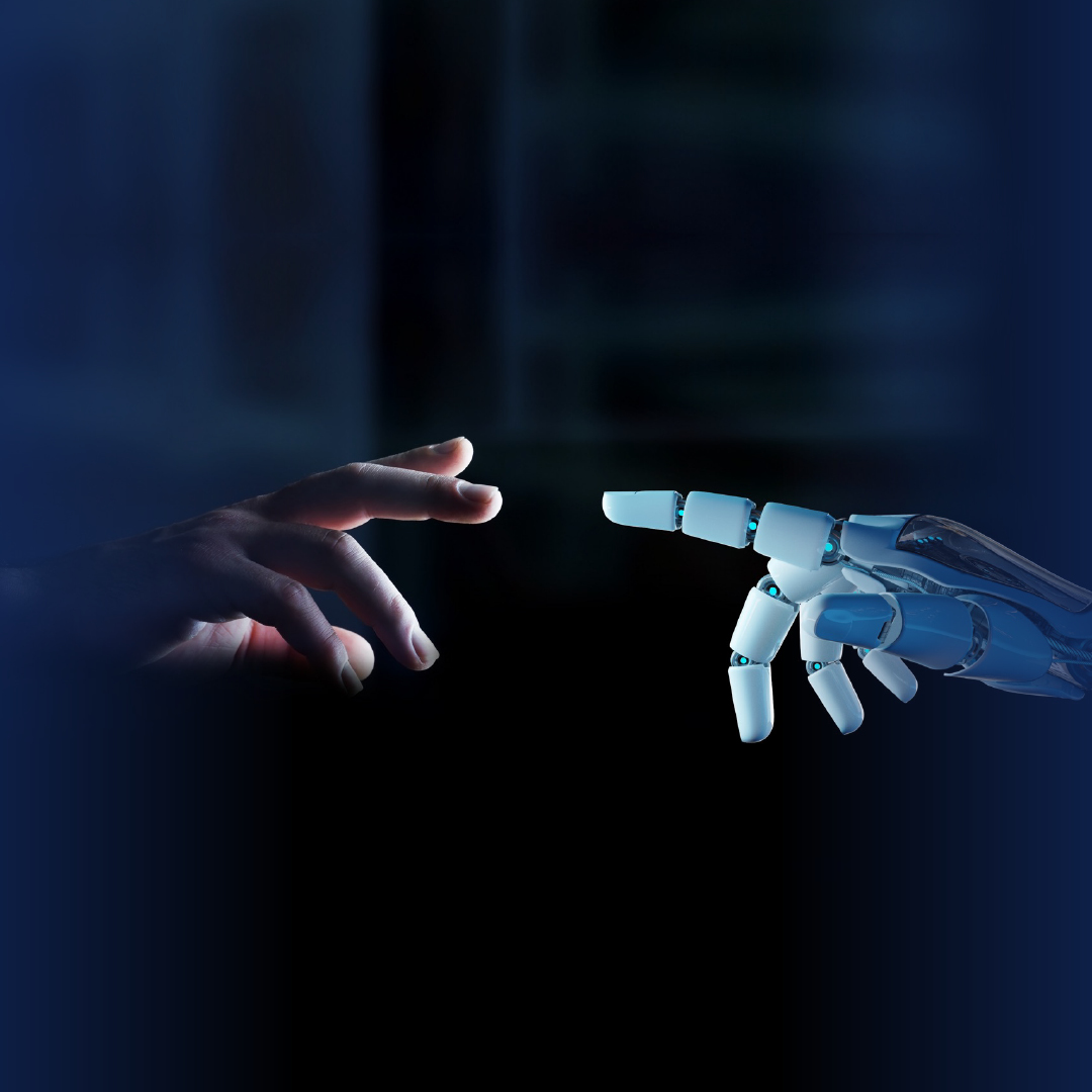 Human, robot fingers touching