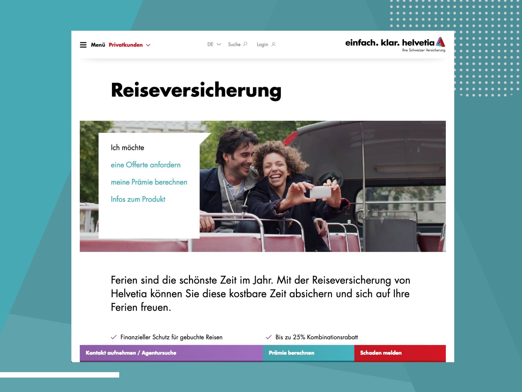 Reiseversicherungen bei Helvetia, Plattformbild