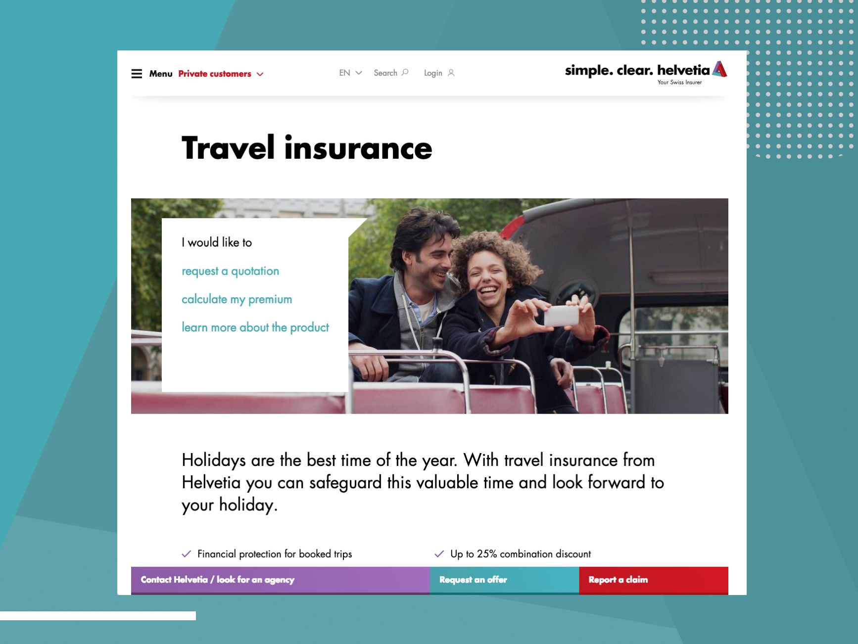Helvetia website travel insurance page
