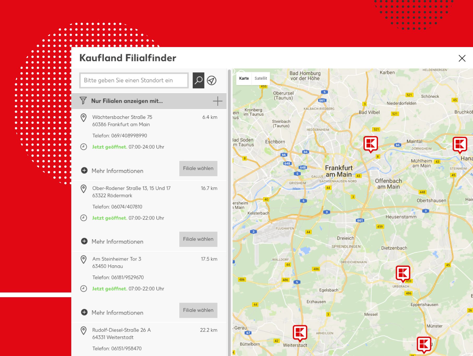 Kaufland - Ansicht Website Kaufland Filialfinder