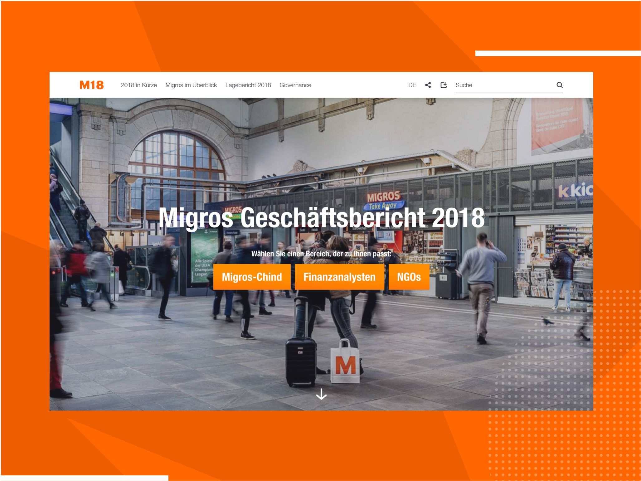 Startseite des Migros Geschäftsberichts 2018