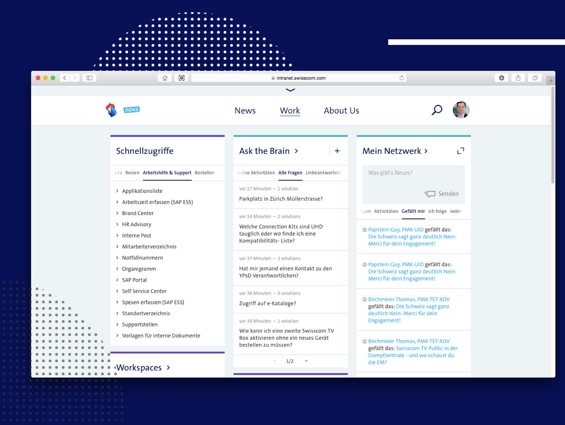 Swisscom - Website Ansicht: Übersicht der Rubrik "Work"