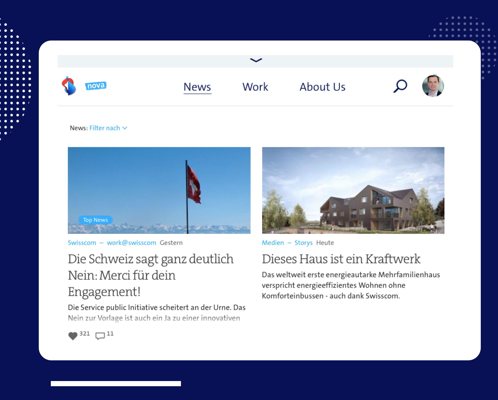 Swisscom - Tablet Ansicht: Übersicht der Rubrik "News"