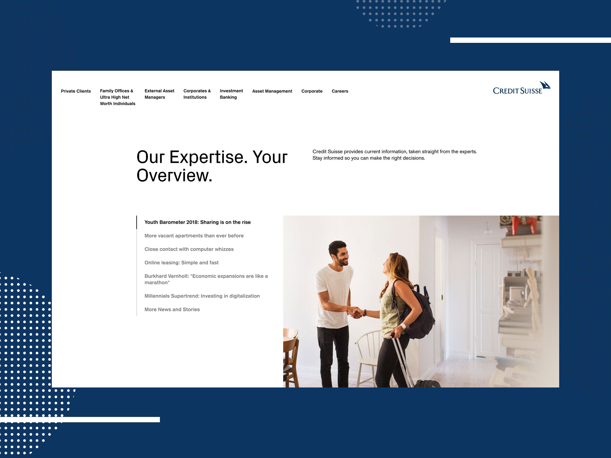Credit Suisse - Ansicht Website: Our Expertise. Your Overview.
