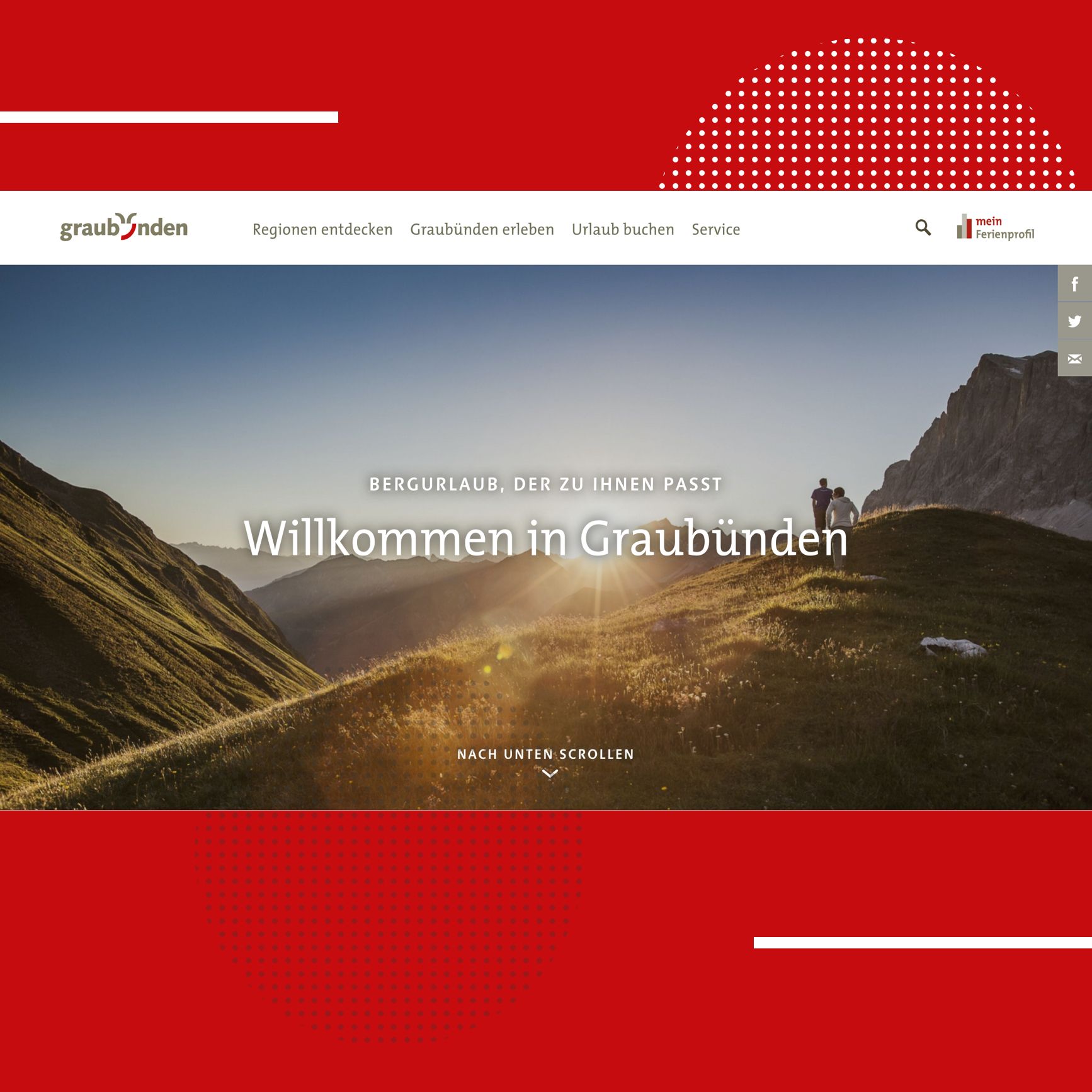 Graubünden Ferien - Website Ansicht: Zwei Leute wandern in den Bergen