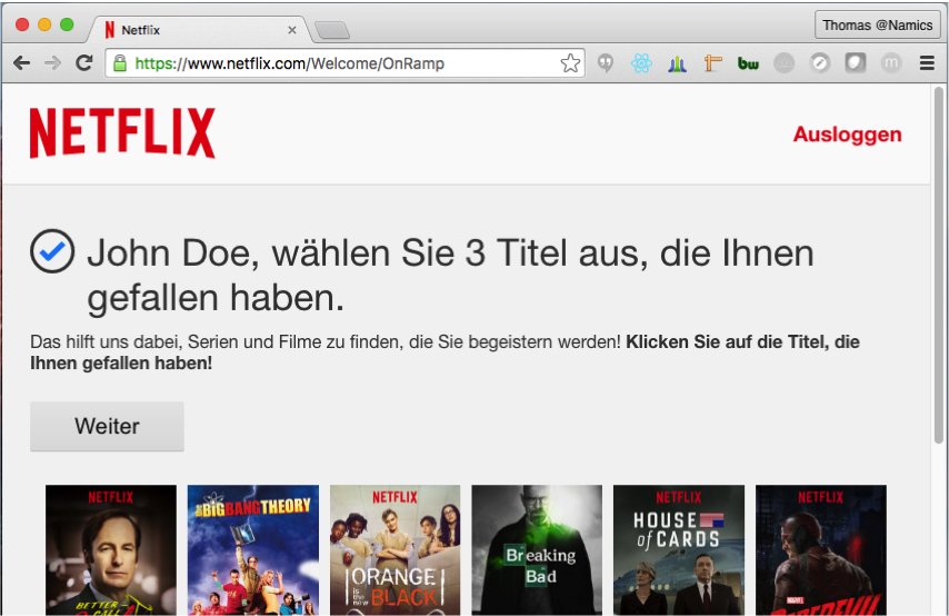 Startscreen von Netflix