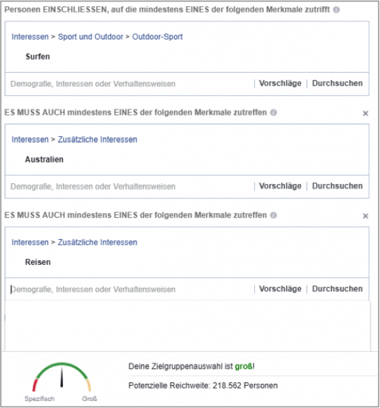 Beispielhafte Targetingoptionen bei Facebook