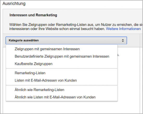 Beispielhafte Targetingoptionen bei Google AdWords