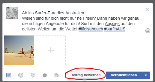 Beispielhafte Bewerbung eines Beitrags bei Facebook