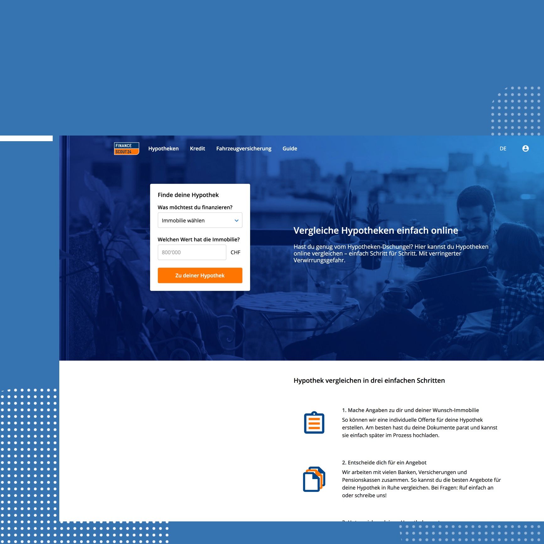 Startseite der neuen Online-Plattform von Financescout24