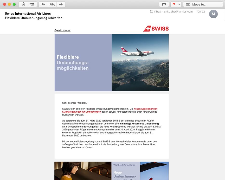 Swiss Airlines Newsletter