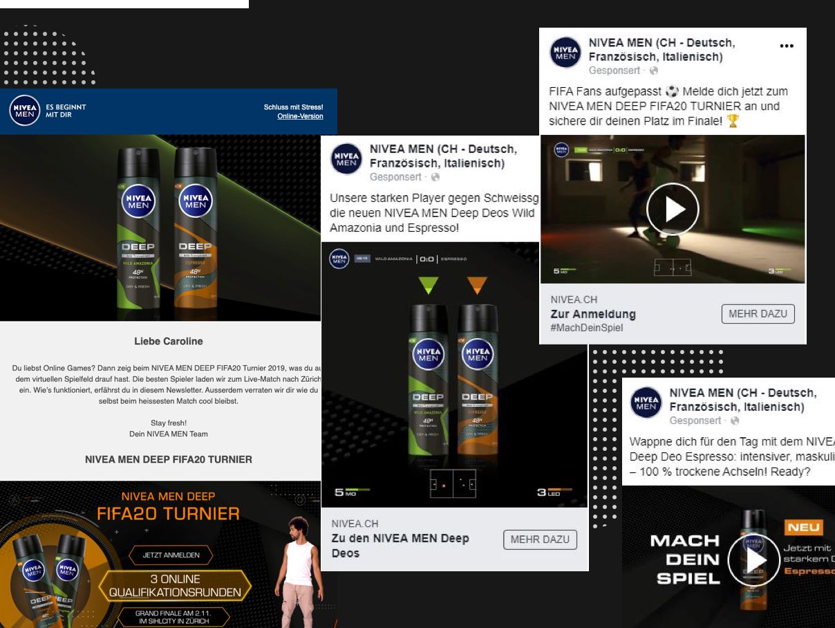 Social Media Posts und Newsletter zur NIVEA Men Deep Kampagne