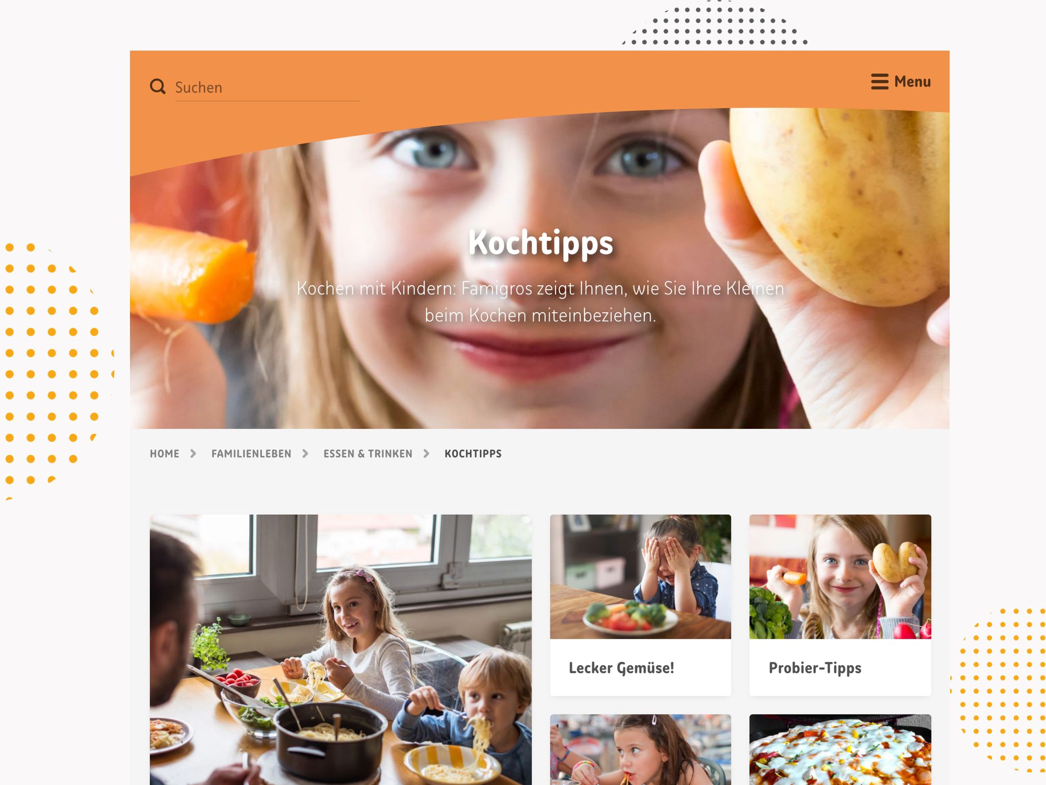 Einblicke in die Kochtipps auf der Website von Famigros