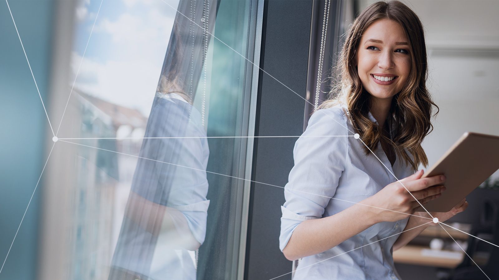 Woman is smiling at work