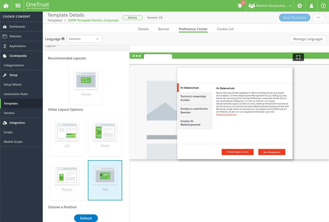 Merkle OneTrust Screenshot Cookies 