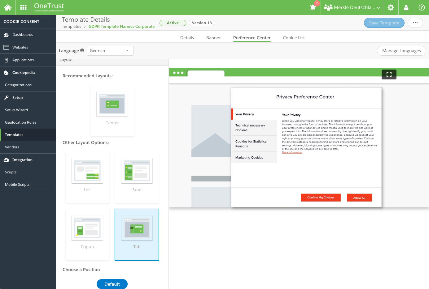 Merkle OneTrust Screenshot Cookies 