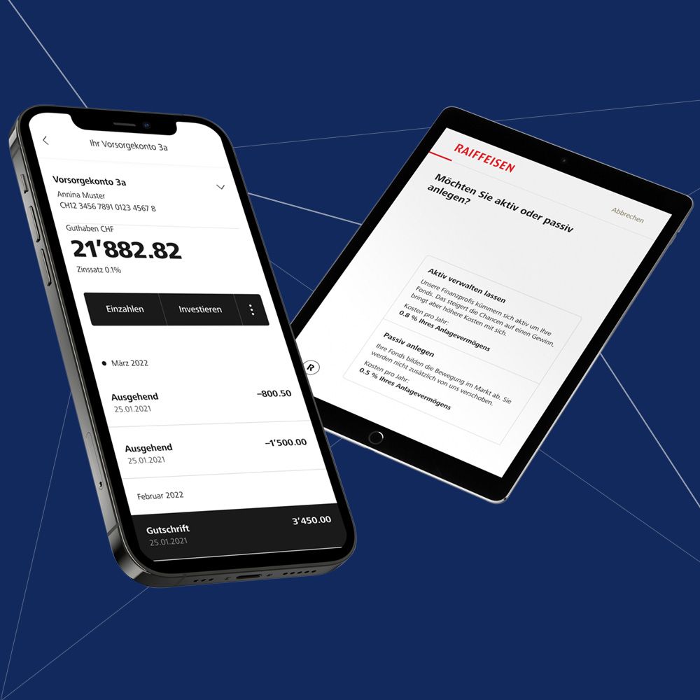 Merkle Reference Raiffeisen Schweiz: Mobile and tablet are showing intuitive App 