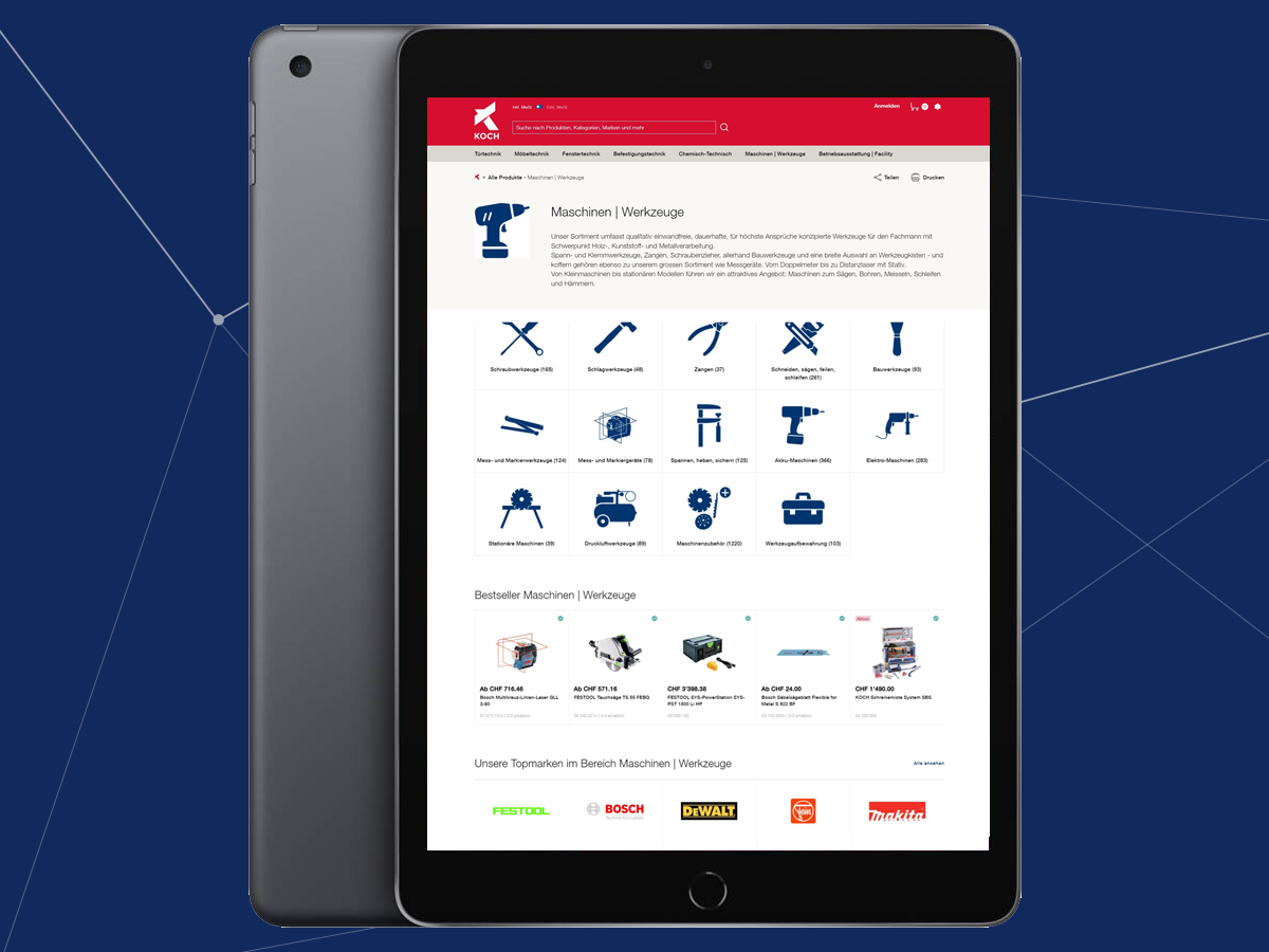 IPad showing Screenshot of the new KOCH B2B and B2C shop 